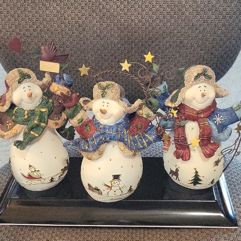 #10 Vintage Home Interiors Festive Snowman Trio Figurines 2003